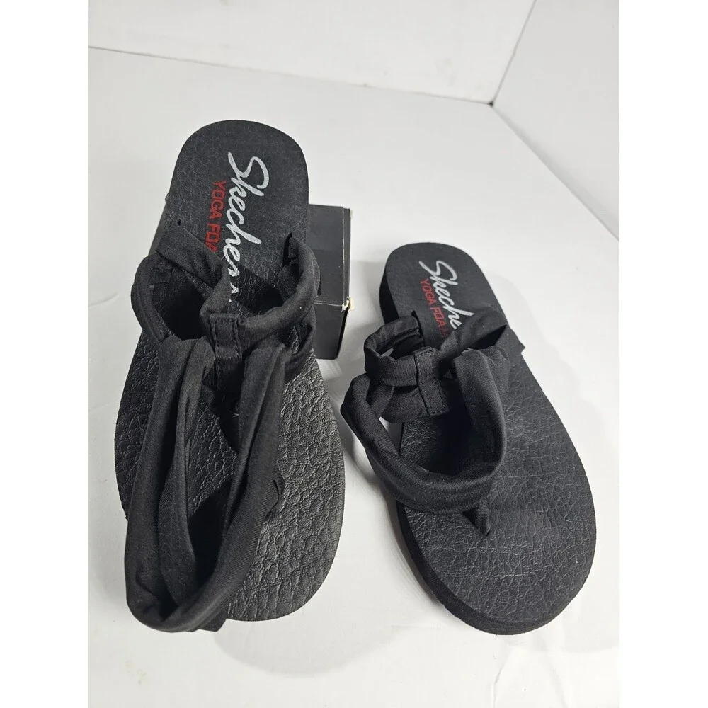 Skechers Yoga Foam Sling Black Flip Flops Sandals Size 6 Summer Beach Water